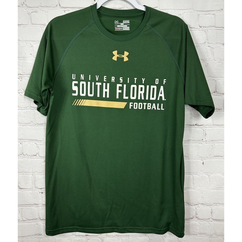 USF Bulls Shirt Green SS Loose Heat Gear Under Armour Florida‎ NCAA Sz S GUC